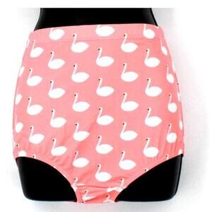 Swimsuit Pink & White Swan Print Bombshell Bikini Bottom Only Size Large